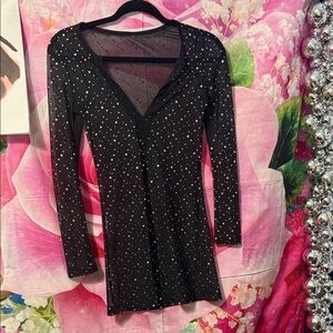 Elegant Black top with iridescent sequins Accents mesh top